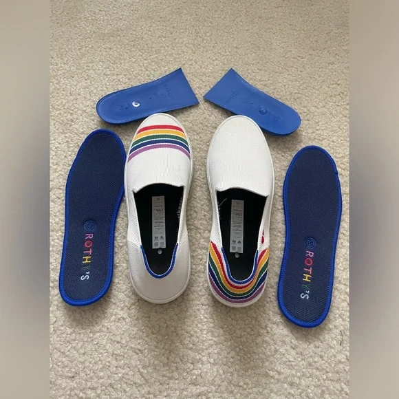 Rothy’s White Pride Slip-On Sneakers with Rainbow Stripes - Picture 3 of 4